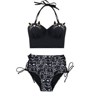 🆕 Black Kitty Cat Plus Size Bikini Set
